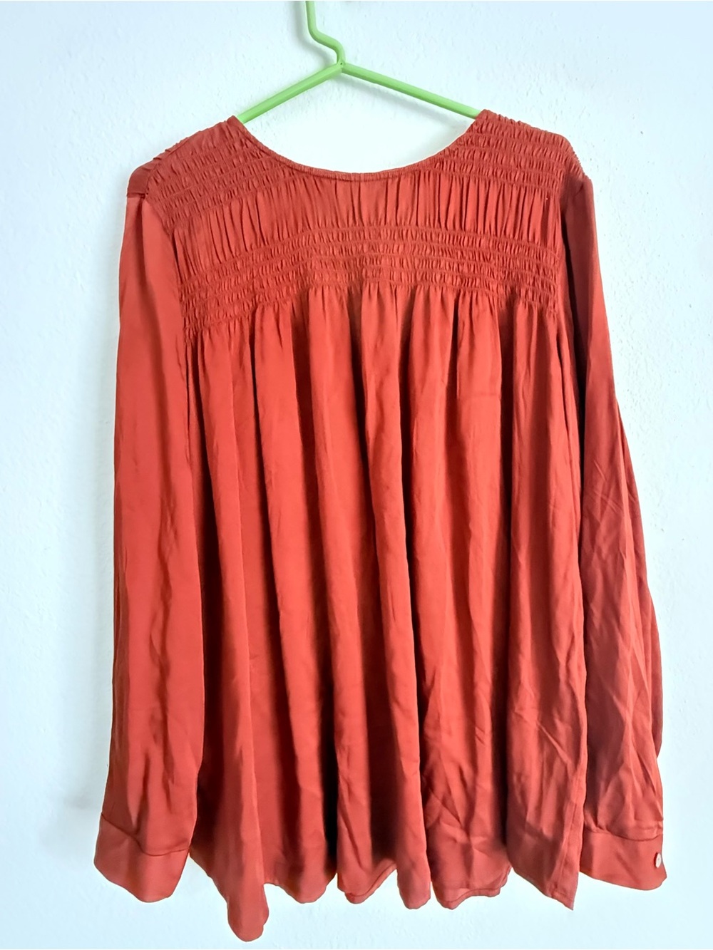 J. Jill Smocked Long Sleeve Peasant Tunic Pleated Burnt Orange Sz Large